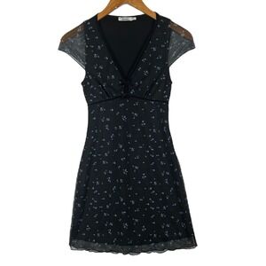 Suite Benedict Women's Black Floral Sheer Sleeve Mini Dress Small Whimsigoth‎